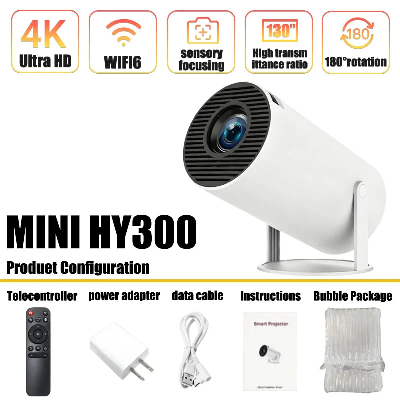 New Mini HY300 Projector 4K Android 11 Wifi6 290ANSI Allwinner H713 BT5.0 1080P 1280*720P Cinema Outdoor Portable Projetors
